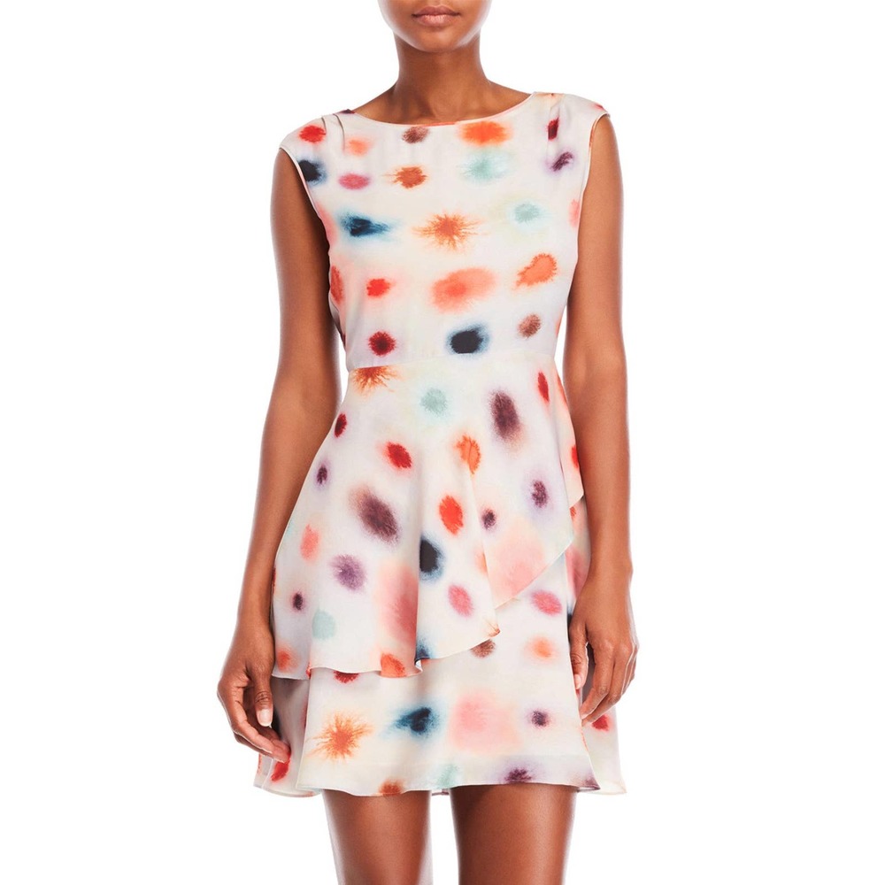 Reiss Lora Ink Print Printed Ruffle Flare Capped Sleeve Multicolor Dress Size 6
